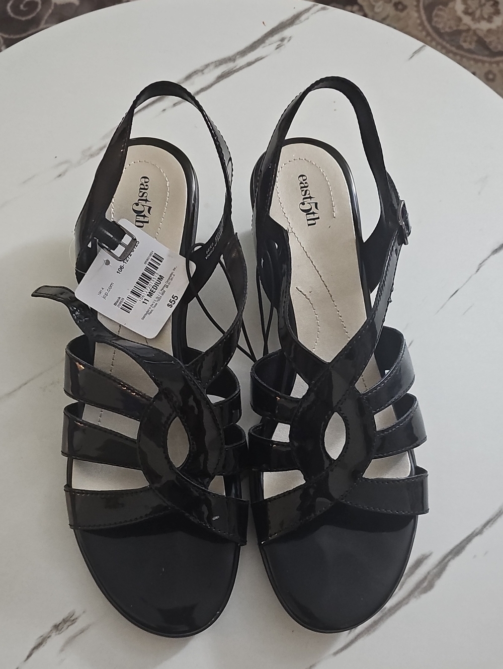 East 5th Black Patent Strappy Sling Sandals